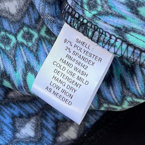 Maggy London Sleeveless Geometric Print Dress 14 Blue Green White Career Spring - Picture 11 of 11